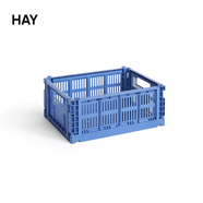 HAY丹麥HAY Colour Crate可折疊桌面收納筐莫蘭迪色系北歐簡約收納籃 34.5*26.5*14cm 靛藍色-M