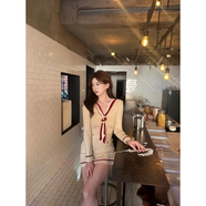 阿瑪瑟（amase）氣質(zhì)名媛富家千金飄帶短裙韓系穿搭秋冬撞色針織連衣裙毛衣裙內搭 米白色 S