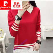 皮爾卡丹（pierre cardin）秋冬娃娃領(lǐng)毛衣女百搭寬松打底衫內(nèi)搭學(xué)生套頭針織衫慵懶風(fēng)減齡顯 紅色面料 S建議80-95斤
