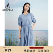 beanpole【度假連衣裙】濱波 春夏女士純色休閑淑女V領(lǐng)連衣裙 天藍色 M 165/88A