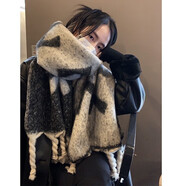 蘇木佰新款馬海毛圍巾女冬季高級感漸變拼色加厚保暖韓版ins披肩禮物 WJ-1151黑灰色【優(yōu)質(zhì)面料】 210*45cm-禮袋或者賀卡需聯(lián)客服