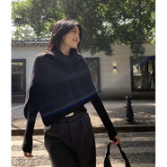 京噶套頭披肩肩斗篷法式慵懶風高領(lǐng)針織披肩斗篷毛衣女秋冬季外搭不規(guī) 黑色【法式復古/慵懶高感/冬季內(nèi) M