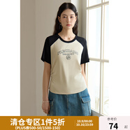 獨(dú)束大碼女裝簡約百搭圓領(lǐng)T恤女春裝新款微胖mm經(jīng)典圓領(lǐng)正肩上衣 咖撞黑色-短袖 L (尺碼：2)