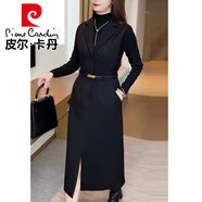 皮爾卡丹（pierre cardin）毛呢背心連衣裙子女士春秋冬2024年新款氣質(zhì)長袖打底中長裙兩件套 毛衣配黑色裙《高端大氣時(shí)尚媽媽 M （80-斤）