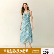 獨(dú)束大碼女裝復(fù)古格紋捏褶吊帶裙2025夏季新款V領(lǐng)收腰顯瘦連衣裙 踏浪藍(lán) 3XL （尺碼：5）