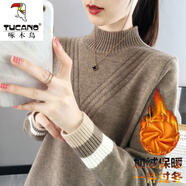 啄木鳥針織衫女加/絨加厚秋冬新款毛衣女半高領(lǐng)寬松外穿加厚內(nèi)搭保暖 駝色【加絨】【全身保暖】 加厚 XL 建議120-130斤穿