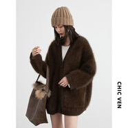 CHIC VEN 2024冬季新款慵懶感兔毛美拉德毛衣外套針織開衫女chicven 巧克力 S