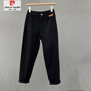 皮爾卡丹（pierre cardin）米白色春秋休閑牛仔褲女新款百搭松緊腰高腰寬松顯瘦哈倫老爹褲女 黑色【春夏款】 XL 建議115-125斤
