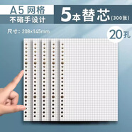 得力b5活頁(yè)紙a5可拆卸活頁(yè)替芯學(xué)生學(xué)習考試考研專(zhuān)用筆記本a4活頁(yè)夾可替換錯題內芯橫線(xiàn)方格空白網(wǎng)格紙 5本300張【A5網(wǎng)格替芯20孔】