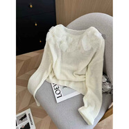夏中野XIAZHONGYE一字領(lǐng)3D立體花朵毛衣2025春季新款薄款透視寬松軟糯針織衫 白色 均碼
