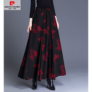 皮爾卡丹（pierre cardin）新款秋冬季中長款高腰半身裙花色大擺裙中年A字裙大碼長款冬裙女 33號秋冬長裙 M
