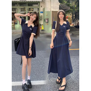 PMOGpolo領(lǐng)連衣裙女2024夏季新款收腰A字顯瘦遮肚子長裙 長款 M碼(建議85-105斤