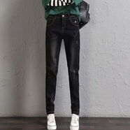 莫代爾高腰顯瘦小腳哈倫牛仔褲女秋冬季2025年新款彈力寬松蘿卜老爹褲子 7077黑色哈倫褲 26