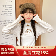 森女部落原創(chuàng)線性小狗打底衫長袖T恤半高領(lǐng)秋秋冬新款女裝 白色（單件） 單件 L