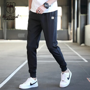 西域駱駝（VANCAMEL）休閑褲子男士修身束腳褲百搭舒適九分運動潮流男褲 黑色 3XL