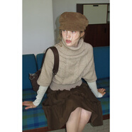 EGGKA咖色高領(lǐng)復古麻花中袖毛針織衫寬松蝙蝠袖上衣E25A80208BK 咖色 M