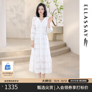 歌力思（ELLASSAY）【張婧儀同款】初戀小白裙新款100%桑蠶絲法式鏤空真絲連衣裙 白色織繡花-小個(gè)子版 S