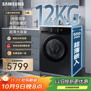 三星（SAMSUNG）店鋪爆款 AI神洗衣機(jī)5系 12KG全自動滾筒AI泡泡凈蒸汽除菌超薄嵌入政府補(bǔ)貼20% 黑 WW12DG5B24ABSC