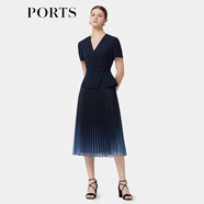 PORTS寶姿春季新品女裝優(yōu)雅收腰二合一網(wǎng)紗漸變百褶拼接連衣裙 丈青 L (8)