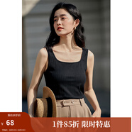 茵曼（INMAN）多色無袖顯瘦吊帶背心T恤夏季簡約休閑百搭圓領(lǐng)上衣 午夜黑 S