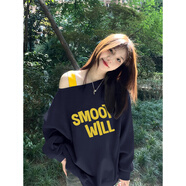 菲妮茉淑小紅書(shū)爆款美式覆古假兩件斜肩衛(wèi)衣女秋季新款學(xué)院風(fēng)拼接撞色寬松 藏青色[商場(chǎng)品質(zhì)版薄款]有肩帶 M 均碼