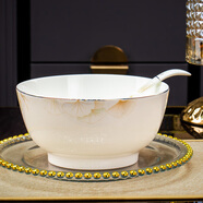 梵創(chuàng)正宗景德鎮(zhèn)陶瓷碗10個(gè)裝家用吃飯碗面碗湯碗大號(hào)新款中式餐具套裝 幸福時(shí)光8英寸湯碗1只+大勺1只