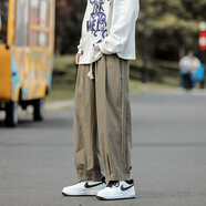 沂倫赫闊腿燈籠褲男夏季潮流日系cityboy寬松潮牌束腳直筒休閑褲子 199綠色 XL
