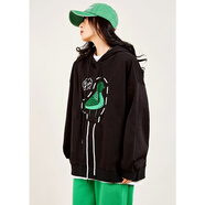 木果果木商場(chǎng)同款木果果木2024新款國潮印花圖案寬松長(cháng)袖連帽衛衣女 黑色 S