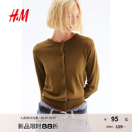 H&M【徐若晗同款】女裝毛針織衫秋慵懶短款打底衫m(xù)iu系薄開衫0579541 橄欖綠 M 165/96