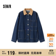 森馬（Semir）森柔牛仔|牛仔外套女中長款燈芯絨翻領秋季落肩寬松103524109001