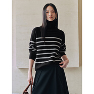 太平鳥(niǎo)綿羊毛伯爵領(lǐng)條紋針織衫女2024冬裝內搭針織上衣毛衣女 黑色 M