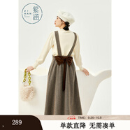 紫涵（ZIHAN）紫涵抽褶大裙擺背帶連衣裙女年冬季森系學(xué)院風(fēng)寬松中長(cháng)裙 咖色 M