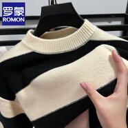 羅蒙（ROMON）粗條紋加厚毛衣男冬季保暖半高領(lǐng)針織衫潮流修身套頭線衣中領(lǐng)上衣 黑色 XL /115