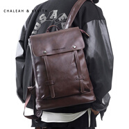 CHALEAH & KEVITH新款男士雙肩包皮質(zhì)背包休閑時(shí)尚百搭電腦包商務(wù)旅行包大學(xué)書包 褐色CK9001 40-30-10