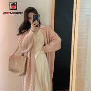 AEMAPE針織衫女2025春秋冬季新款毛衣開(kāi)衫復古時(shí)尚寬松麻花中長(cháng)款上衣 粉色 XL _115-125斤