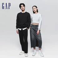 GAP男女裝春秋L(fēng)OGO純色基礎款圓領(lǐng)衛衣891047套頭上衣 炭黑色 175/96A(L)亞洲尺碼