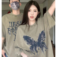 笙韻【兩件裝】情侶裝夏季短袖2025新款t恤潮流衣服定制520情人節(jié)禮物 灰綠色男款+灰綠色女款 L 男+女M