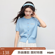 熙世界（sllsky）彩色紐扣短袖針織開(kāi)衫夏薄款甜美風(fēng)藍(lán)色圓領(lǐng)上衣25年新款女裝 水藍(lán)色 上衣 M