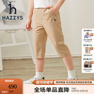 哈吉斯（HAZZYS）童裝男童七分褲夏新款舒適透氣親膚彈力簡(jiǎn)約帥氣梭織七分褲 暖卡其 165