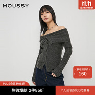 moussy新品軟糯一字領(lǐng)可拆卸修身針織開衫010GA770-6360 021淺黑色 均碼