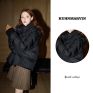 庫恩瑪維（KUHNMARVIN）純色簡(jiǎn)約連帽羽絨服女2024年冬季新款設(shè)計(jì)感90白鴨絨外套K36701 黑色 S