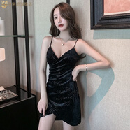 唯樂頌夜店性感女裝2023新款套裝 夜店女收腰遮肚顯瘦a字裙酒吧ktv夜場 黑色【5725款】 L