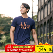 AKSERIESAK男裝復古AK字母經典暈染印花親膚舒適圓領休閑短袖T恤男1700083 藏藍色 M
