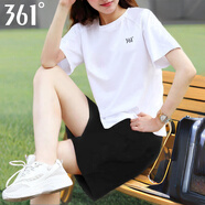 361°運動(dòng)套裝女夏薄款速干透氣冰絲t恤短褲休閑跑步健身籃球訓練衣服 -4本白/基礎黑【速干有口袋】 S(建議小一碼)