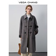 VEGA CHANG新年黑色呢子大衣女2025年冬新款加厚格紋拼接毛呢外套 檀木灰色 L