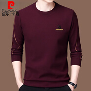 皮爾卡丹（pierre cardin）高端男士衛(wèi)衣2024新款春秋季長袖T恤加絨體恤打底衫男裝上衣服潮t 7729酒紅色 170/L【建議120-135斤】