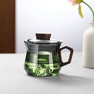 禾艾蘇（heisou）高硼硅耐熱玻璃茶杯實(shí)木把帶過(guò)濾茶水分離泡茶杯高顏值男女士杯子 觀山茶杯300ml-煙灰