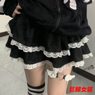 tromlfz亞文化鉚釘半身裙搖滾蕾絲蛋糕裙原宿朋克y2k千禧辣妹蓬蓬半身裙 黑色半身裙 無(wú)釘 S 長(cháng)39 彈力腰圍【75-105斤】