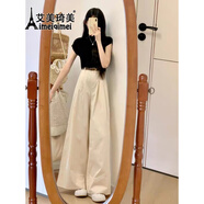 艾美琦美（AIMEIQIMEI）夏天穿搭一整套小個(gè)子休閑褲套裝2025夏季新款女裝寬松闊腿褲子女 上衣+褲子 M