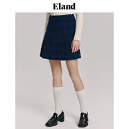 ELAND衣戀半身裙女春季元氣學院風經(jīng)典格紋半身裙毛呢A字裙女 深藍色 M 165
